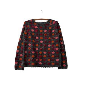 J Jill Womens Gray Red Pink Silk Wool Embroidered Polka Dot Sweater Size XS